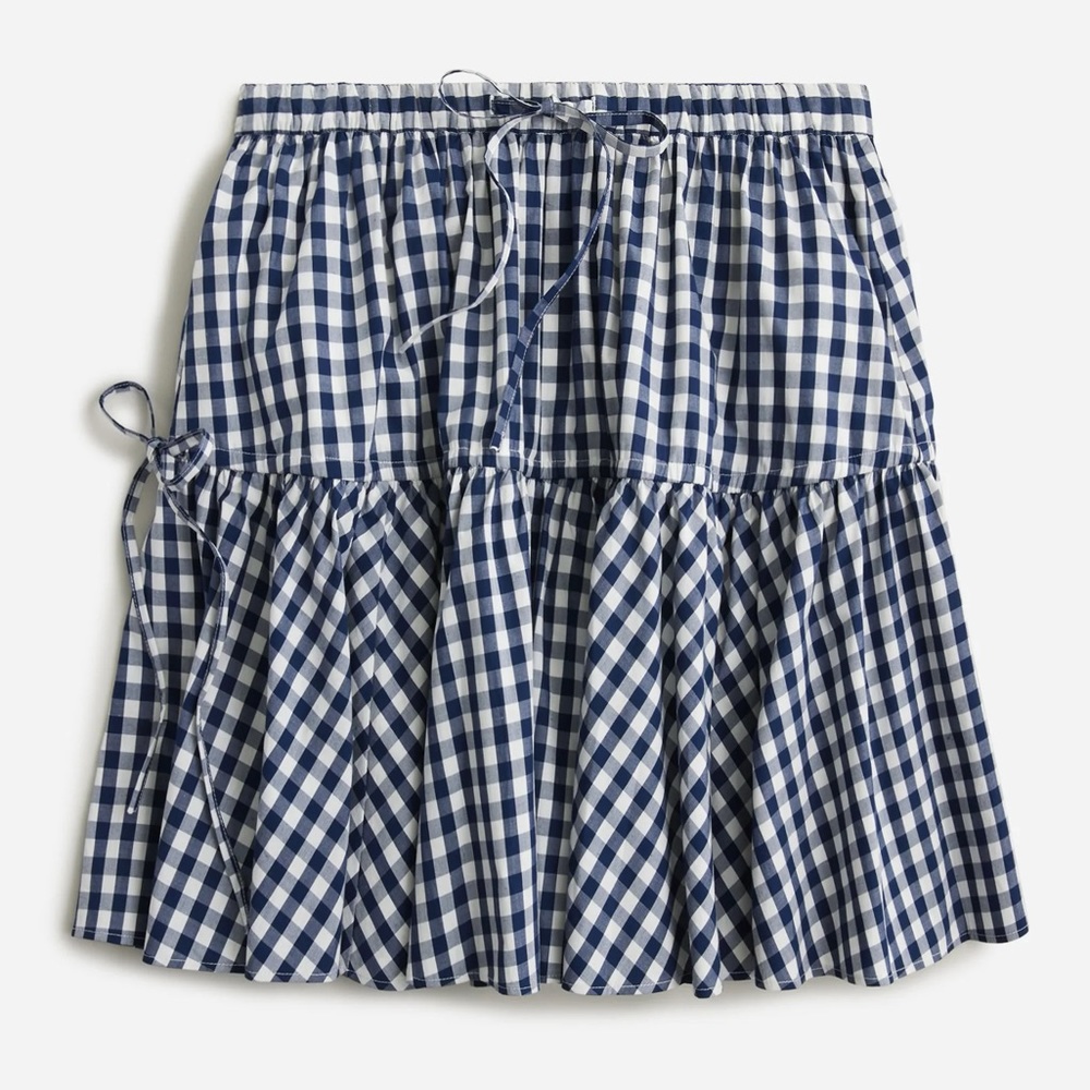 J Crew Tiered mini skirt in navy gingham size XXS
